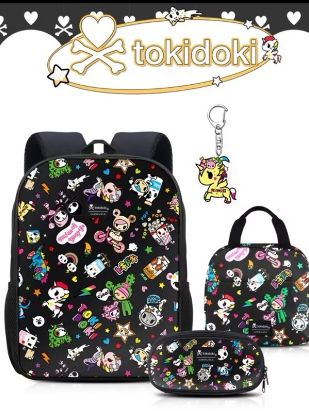 tokidoki Kids Black Character Print Backpack Set - Black